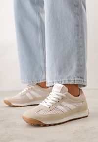 Renee - Beżowe Klasyczne Sneakersy Zdobione Siateczkowymi Wstawkami Eilshoy. Okazja: na co dzień. Kolor: beżowy. Materiał: jeans. Wzór: aplikacja #2