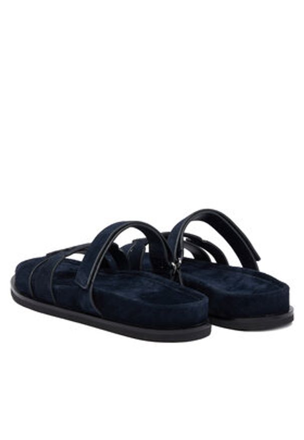 Tory Burch Klapki Ines Sport Slide 163481 Granatowy. Kolor: niebieski. Materiał: zamsz, skóra. Styl: sportowy
