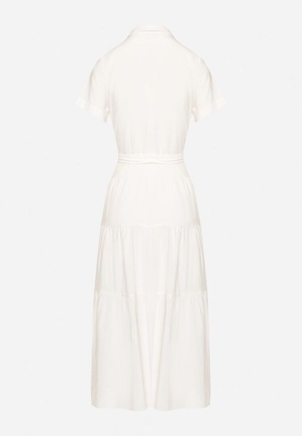 Born2be - Biała Sukienka z Bawełny o Koszulowym Kroju z Wiązaniem w Talii Wosofia. Okazja: do pracy. Kolor: biały. Materiał: bawełna. Typ sukienki: koszulowe. Styl: elegancki