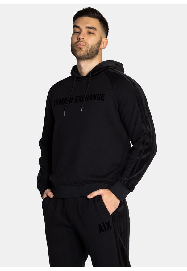 Bluza z kapturem męska czarna Armani Exchange 6KZMFS ZJ6LZ 1200. Typ kołnierza: kaptur. Kolor: czarny. Styl: sportowy