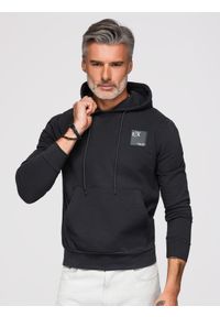 Ombre Clothing - Męska bluza kangurka z kapturem i logotypem – czarna V1 - Rozmiar: S. Typ kołnierza: kaptur. Kolor: czarny. Materiał: bawełna, dzianina. Wzór: jednolity, nadruk