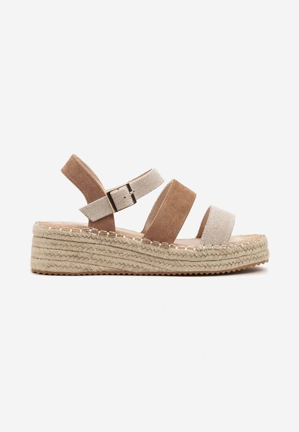 Born2be - Brązowe Sandały z Ozdobnymi Paskami i Plecionym Koturnem Daviviera. Zapięcie: pasek. Kolor: brązowy. Sezon: lato. Obcas: na koturnie. Styl: elegancki, klasyczny