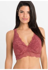 Biustonosz bralette bez fiszbinów bonprix brązowy marsala. Kolor: czerwony. Materiał: koronka. Wzór: koronka #7