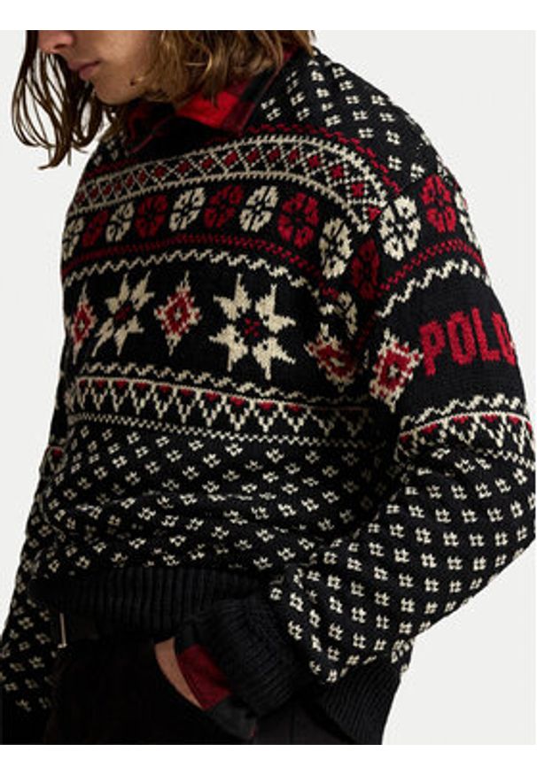 Polo Ralph Lauren Sweter 710982258001 Czarny Regular Fit. Typ kołnierza: polo. Kolor: czarny. Materiał: bawełna