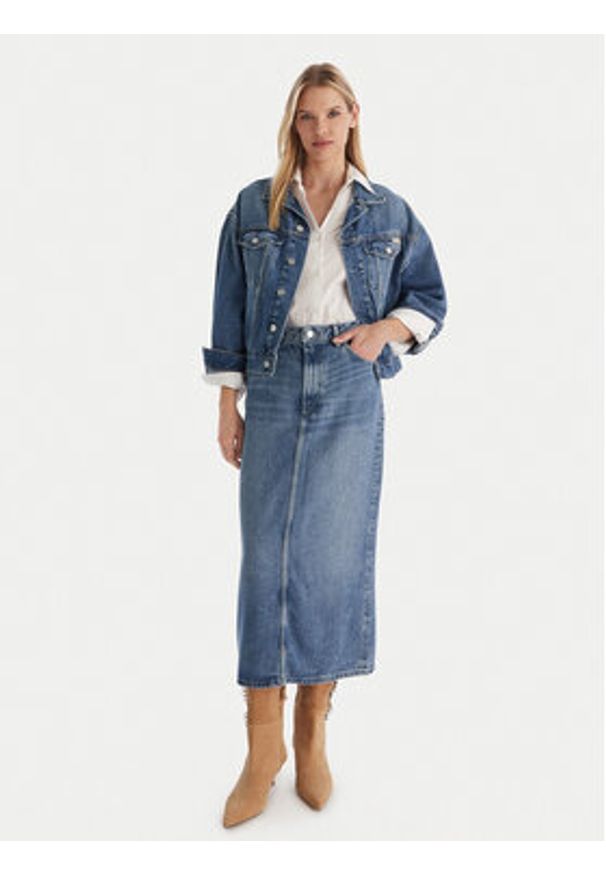 TOMMY HILFIGER - Tommy Hilfiger Spódnica jeansowa WW0WW46503 Niebieski Regular Fit. Kolor: niebieski. Materiał: lyocell