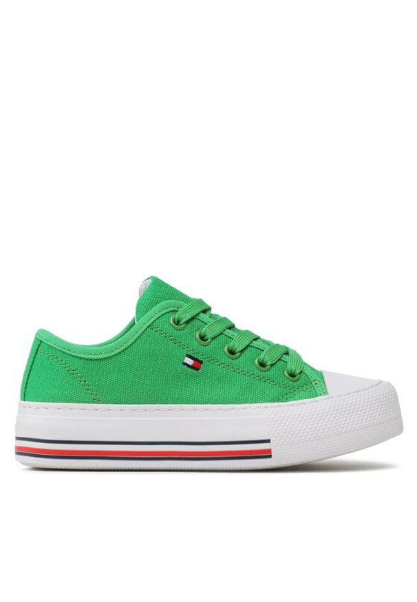 TOMMY HILFIGER - Tommy Hilfiger Trampki Low Cut Lace-Up Sneaker T3A9-32677-0890 M Zielony. Kolor: zielony. Materiał: materiał