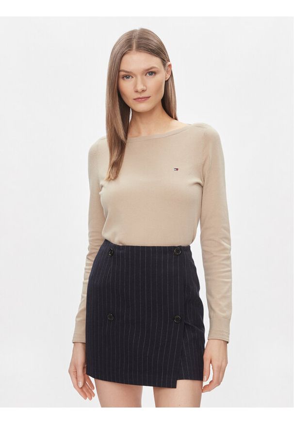 TOMMY HILFIGER - Tommy Hilfiger Sweter WW0WW40099 Beżowy Regular Fit. Kolor: beżowy. Materiał: syntetyk, bawełna