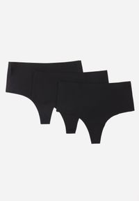 Born2be - Czarne 3-Pack Majtki Stringi z Wysokim Stanem o Bezszwowym Wykończeniu Zerissa. Stan: podwyższony. Kolor: czarny. Materiał: dzianina #1