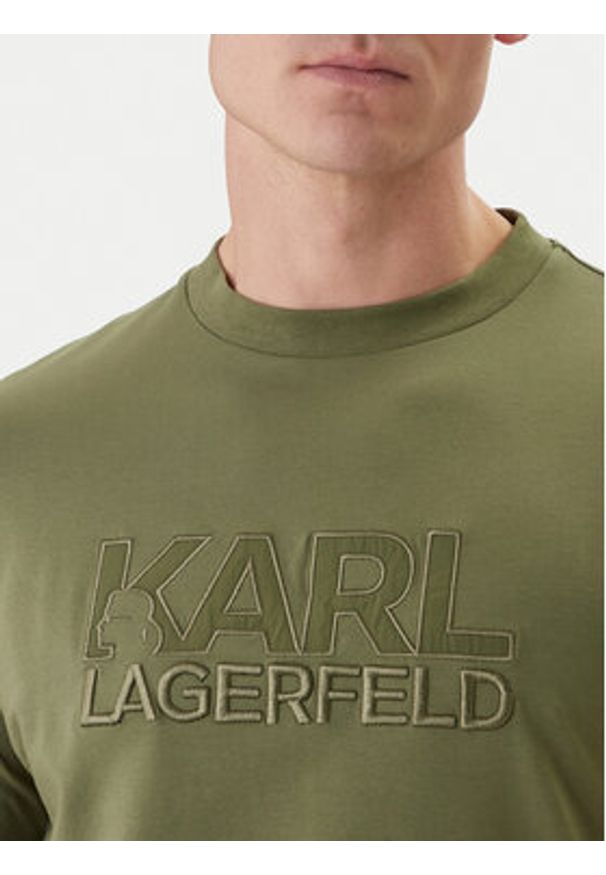 Karl Lagerfeld - KARL LAGERFELD T-Shirt 755035 562221 Zielony Regular Fit. Typ kołnierza: dekolt w karo. Kolor: zielony. Materiał: bawełna