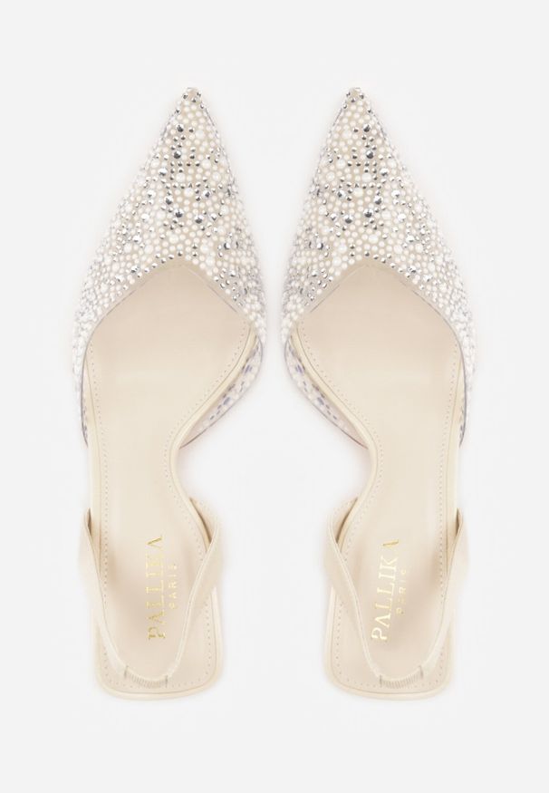 Born2be - Beżowe Czółenka z Transparentną Cholewką Perełkami i Cyrkoniami Jinnata. Kolor: beżowy. Szerokość cholewki: normalna. Wzór: aplikacja. Styl: wizytowy, elegancki