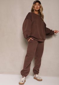 Renee - Brązowy Komplet Dresowy z Polarową Podszewką Bluza i Joggery Ziline. Kolor: brązowy. Materiał: dresówka, polar #5