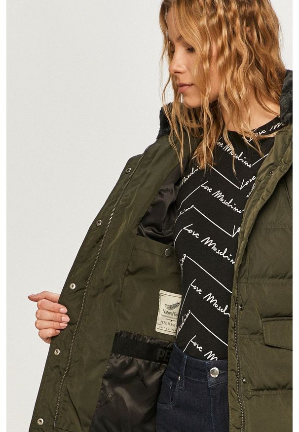Pepe Jeans - Kurtka puchowa Almah. Okazja: na co dzień. Kolor: zielony. Materiał: puch. Styl: casual