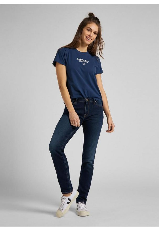 Lee - LEE CREW NECK TEE DAMSKI T-SHIRT WASHED BLUE L44OYGLR 112109939