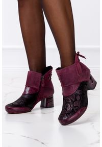Maciejka - Bordowe botki skórzane z ozdobnym obcasem maciejka 03790-23/00-3. Kolor: czerwony. Materiał: skóra. Obcas: na obcasie. Wysokość obcasa: średni #1
