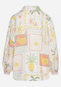 Born2be - Beżowo-Żółta Koszula o Kroju Oversize ze Wzorem Palm i Owoców Rinewena. Okazja: na co dzień. Kolor: żółty. Styl: wakacyjny, elegancki, casual