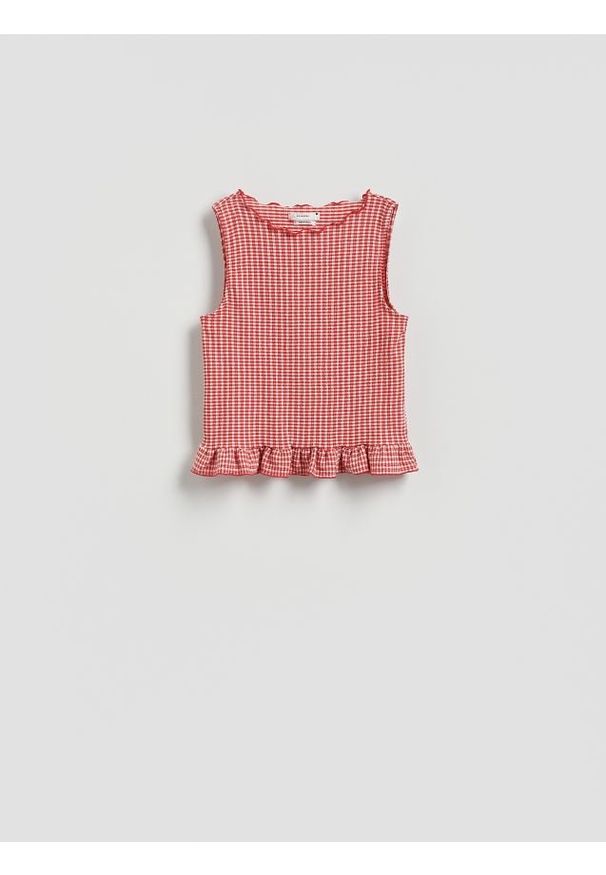 Reserved - Top w kratkę vichy - czerwony. Kolor: czerwony. Materiał: dzianina. Wzór: kratka