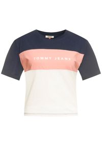Tommy Jeans T-Shirt Stripe Logo DW0DW07536 Granatowy Regular Fit. Kolor: niebieski. Materiał: bawełna