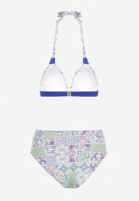Born2be - Granatowo-Beżowe Bikini z Ozdobnym Wzorem i Paskiem z Klamrą na Figach Uptella. Kolor: niebieski #3