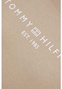 TOMMY HILFIGER - Tommy Hilfiger bluza damska kolor beżowy. Kolor: beżowy. Materiał: bawełna. Wzór: nadruk. Styl: klasyczny #5