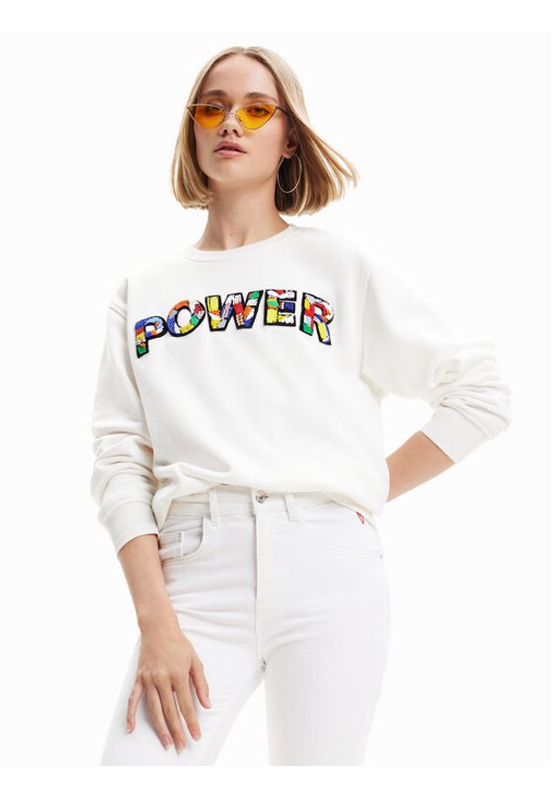 Desigual Bluza Power 23SWSK01 Biały Regular Fit. Kolor: biały. Materiał: bawełna