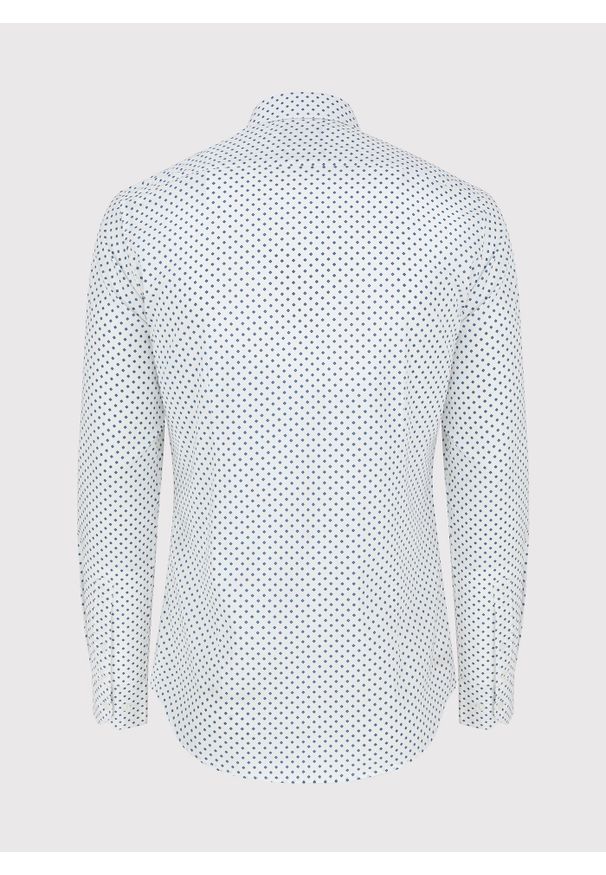 PAKO LORENTE – Biała męska koszula w niebieski mikrowzór P24SF-1X-018-B-S - Pako Lorente. Okazja: na co dzień. Kolor: niebieski, biały, wielokolorowy. Materiał: jeans, elastan. Styl: casual