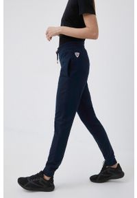 Rossignol spodnie dresowe bawełniane damskie kolor granatowy gładkie. Kolor: niebieski. Materiał: bawełna, dresówka. Wzór: gładki #4