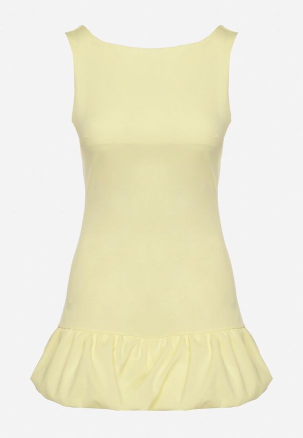 Born2be - Żółty Taliowany Kombinezon Ozdobiony Falbanką Semiriela. Okazja: na co dzień. Kolor: żółty. Wzór: aplikacja. Styl: casual, klasyczny