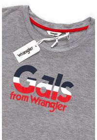 Wrangler - WRANGLER T SHIRT DAMSKI FLUID GRAPHIC TEE MID GREY MEL W705LFD37 112130903. Wzór: paski, nadruk