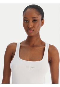 Calvin Klein Jeans Top Monologo Scoop Nk Rib LV047A804G Biały Slim Fit. Kolor: biały. Materiał: bawełna #2