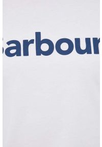 Barbour t-shirt bawełniany kolor biały z nadrukiem. Kolor: biały. Materiał: bawełna. Wzór: nadruk. Styl: klasyczny #3
