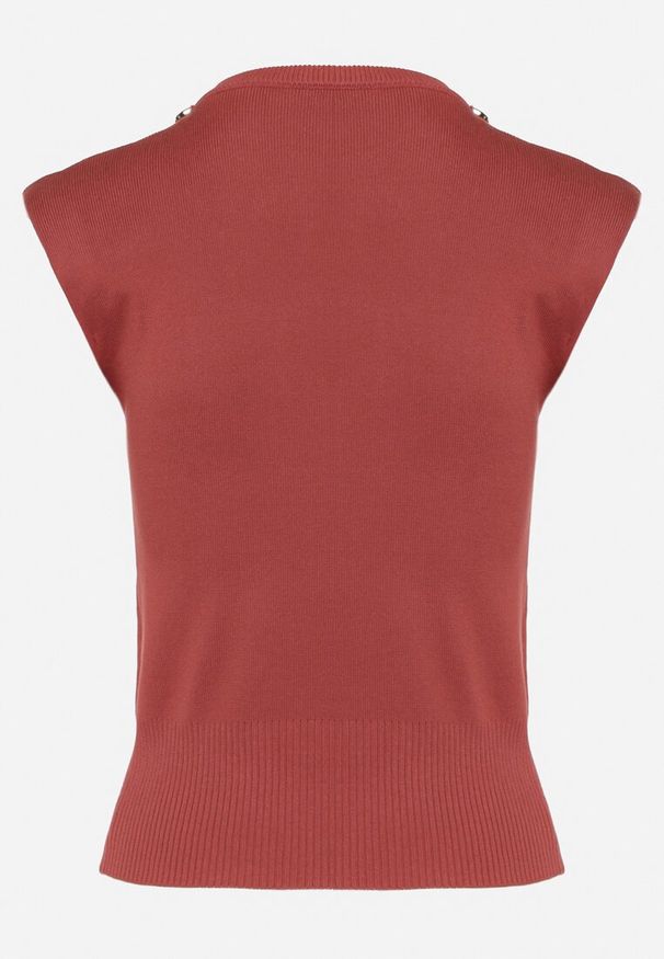 Born2be - Bordowa Bluzka Dzianinowa z Łańcuchem Odesima. Kolor: czerwony. Materiał: dzianina. Wzór: aplikacja