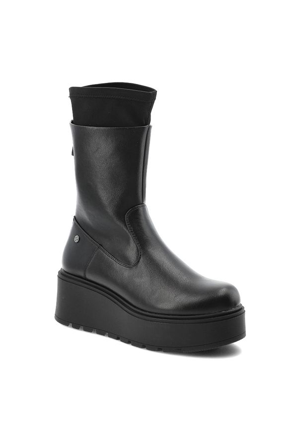 Czarne Botki Maciejka Stylowe Buty Damskie Na Platformie. Okazja: na co dzień. Kolor: czarny. Materiał: skóra. Szerokość cholewki: normalna. Obcas: na platformie. Styl: elegancki