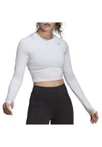 Adidas - Koszulka adidas Fast Flower Crop Long Sleeve Running Tee HB9237 - biała. Kolor: biały. Materiał: poliester, materiał, elastan, żakard. Długość rękawa: długi rękaw. Sport: bieganie