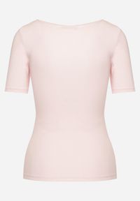 Born2be - Różowy Prążkowany T-shirt z Bawełny Ozdobiony Guzikami Tasavia. Kolor: różowy. Materiał: bawełna, prążkowany. Wzór: aplikacja. Sezon: lato. Styl: klasyczny