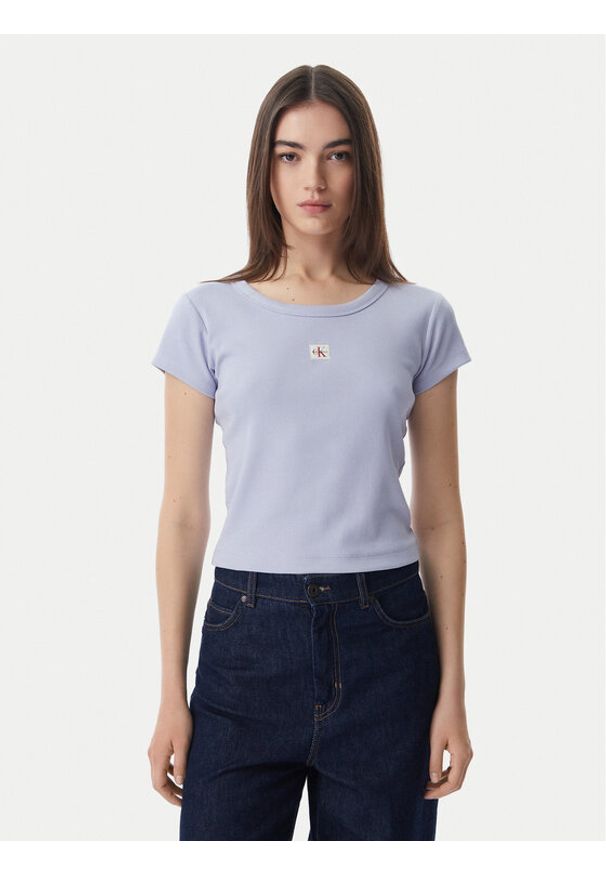 Calvin Klein Jeans T-Shirt LV047C200G Niebieski jasny Slim Fit. Kolor: niebieski. Materiał: bawełna