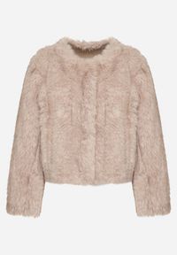 Born2be - Beżowa Futerkowa Kurtka o Prostym Kroju z Kieszeniami Awilise. Okazja: na studniówkę. Kolor: beżowy. Materiał: skóra. Długość: krótkie. Styl: klasyczny, wizytowy #2