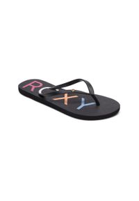 Roxy - Japonki plażowe damskie ROXY Sandy. Okazja: na plażę. Kolor: czarny. Materiał: guma, syntetyk. Wzór: nadruk. Styl: sportowy