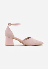 Born2be - Różowe Strukturalne Czółenka VICES na Słupku z Paskiem wokół Kostki Kallimei. Okazja: na co dzień, na spotkanie biznesowe. Zapięcie: pasek. Kolor: różowy. Materiał: jeans. Obcas: na słupku. Styl: casual, biznesowy, elegancki #4