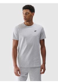 4f - 4F T-shirt regular gładki męski - szary XXL. Okazja: na co dzień. Kolor: szary. Materiał: dzianina, bawełna, jersey. Długość rękawa: krótki rękaw. Długość: krótkie. Wzór: gładki. Styl: klasyczny, sportowy, casual