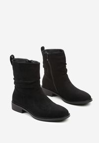Renee - Czarne Botki z Marszczoną Cholewką do Kostki Ilomira. Kolor: czarny. Materiał: zamsz, jeans. Szerokość cholewki: normalna. Styl: boho #4