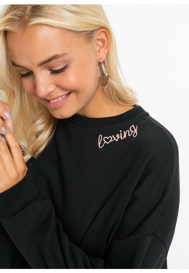 bonprix - Sukienka dresowa oversized. Kolor: czarny. Materiał: dresówka. Długość: mini