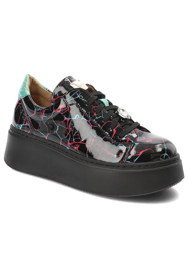 Czarne Sneakersy Maciejka Stylowe Obuwie Damskie. Kolor: czarny. Materiał: lakier