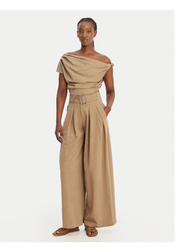 Eleh Spodnie palazzo SS260099 Beżowy Wide Leg. Kolor: beżowy. Materiał: lyocell
