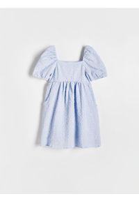 Reserved - Bawełniana sukienka z bufkami - jasnoniebieski. Kolor: niebieski. Materiał: bawełna