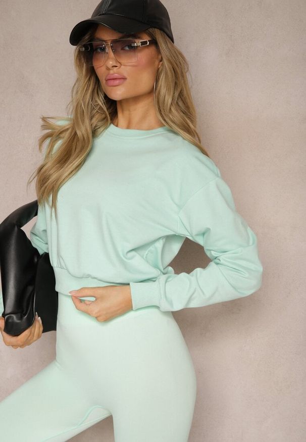 Renee - Miętowa Bluza z Bawełną ze Ściągaczami przy Rękawach i w Pasie Alberia. Kolor: miętowy. Materiał: bawełna