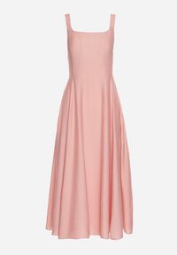 Born2be - Różowa Wiskozowa Sukienka o Rozkloszowanym Kroju z Kwadratowym Dekoltem Avmila. Typ kołnierza: dekolt kwadratowy. Kolor: różowy. Materiał: wiskoza. Styl: klasyczny #2