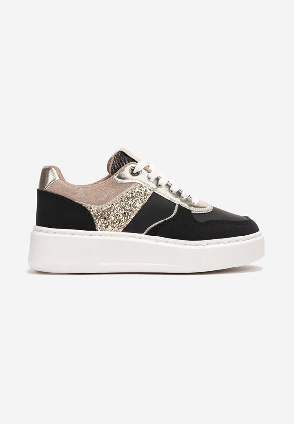 Renee - Czarne Sneakersy na Platformie Elasetta. Kolor: czarny. Obcas: na platformie