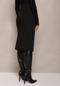 Renee - Czarna Ołówkowa Spódnica Midi z Rozcięciem Arathora. Kolor: czarny #5