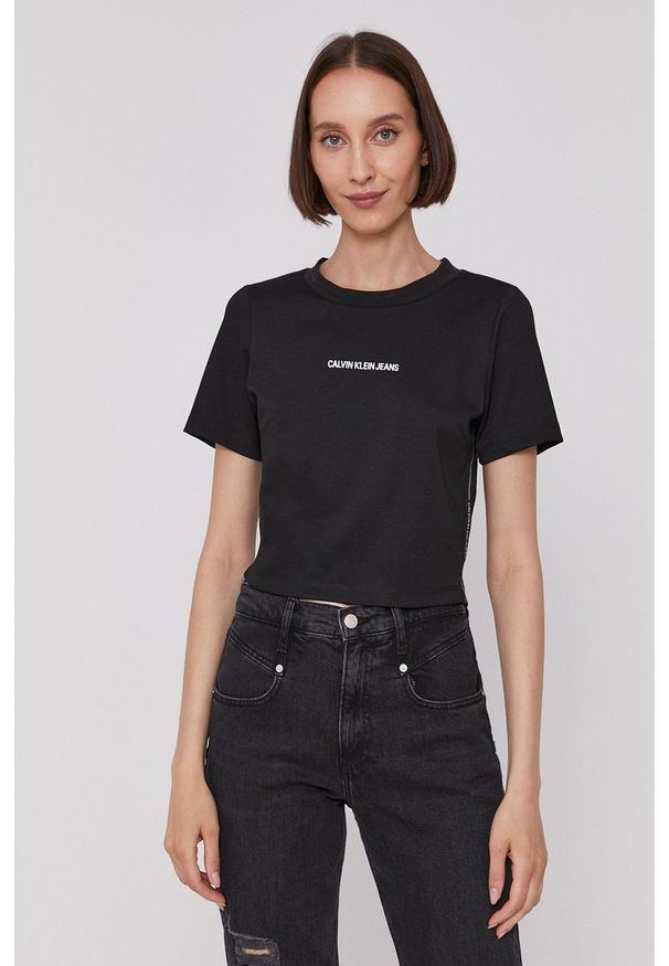 Calvin Klein Jeans T-shirt J20J217144.4890 damski kolor czarny. Okazja: na co dzień. Kolor: czarny. Materiał: dzianina. Wzór: nadruk. Styl: casual