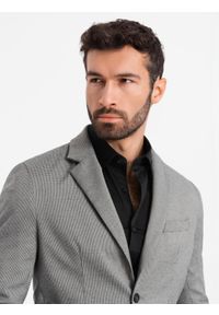 Ombre Clothing - Marynarka męska casual w delikatną kratkę - szara V2 - Rozmiar: L. Okazja: na co dzień. Kolor: szary. Materiał: poliester. Wzór: kratka. Styl: casual
